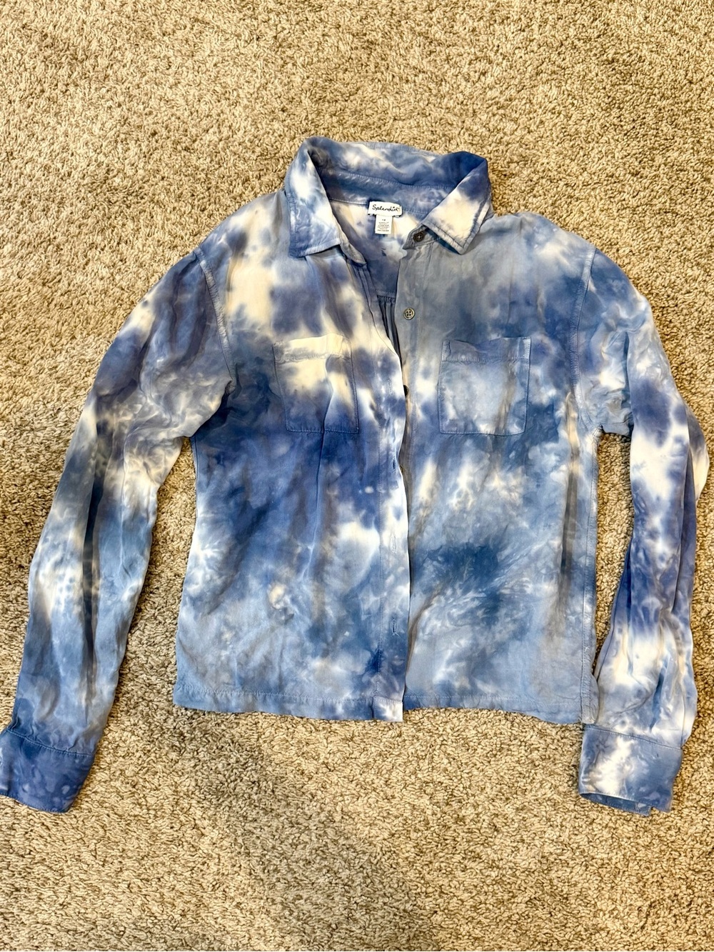 Splendid Blue and White Tie-Dye Button-Up Shirt Girls size 12